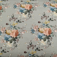 groen (olijf vintage oud) perzik blauw wit roze-terracotta bloemen udi digitaal katoen (op=op)
