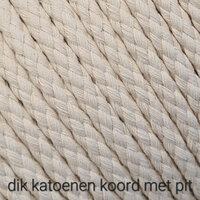 wit (ecru-natural) gevlochten dik katoenen koord 8mm  met pit