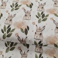 Swessie konijntjes digitale katoen groen beige @kickenstoffen