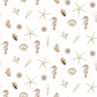 wit beige taupe Maritiem zee dieren en schelpen - digitale canvas kickenstoffen