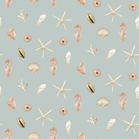 licht mint groen beige taupe Maritiem zee dieren en schelpen - digitale canvas kickenstoffen
