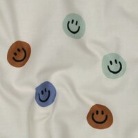 smiley flanelstof Poppy fabrics - kickenstoffen blauw bruin mint