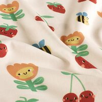 katoen met fruit bloem bij - Jursie - KicKenStoffen
