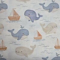 BEEBS katoenen stof &ndash; walvissen print blauwbeige &ndash; Oeko-Tex
