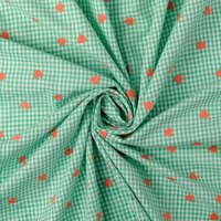 Seersucker ruitje met geborduurde rode hartjes groen
