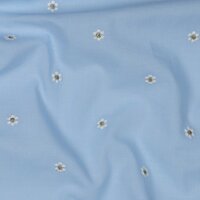 Katoenen voile met geborduurde lurex bloemetjes lichtblauw | Poppy Fabrics 03881.002