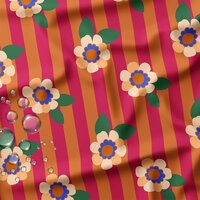Swessie Aqua Protect regenjasstof &ndash; Retro bloemen en strepen roze-oranje 126289