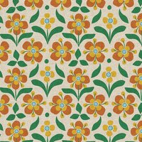 Swessie katoenen canvas Half Panama &ndash; Retro bloemen groen-oranje 125837