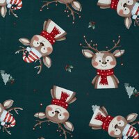 French Terry Kerst &ndash; Rendiertjes &ndash; Donker groen CR7018-290