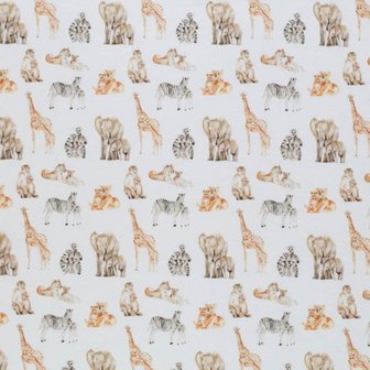 wit (off white) camel grijs cognac beige JUNGLE dieren panter olifant aap giraf zebra  - digitaal tricot