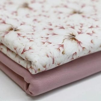 wit (off white) roze bruin dromerige bloem - digitaal tricot met oud roze uni