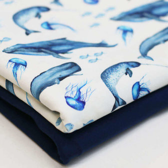 walvis print digitaal blauw en uni navi tricot beebs