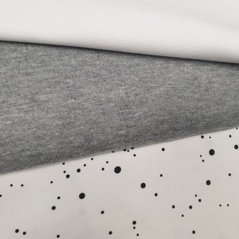witte confetti tricot met boord licht grijs melee en wit