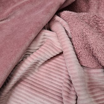 oud roze katoenen ribfluweel tricot met oud roze badstof en katoenen velvet oud roze