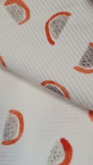 wit (off white) oranje, rood, grijs Fruity meloen - digitaal fijne katoenen Baby rib tricot SOFT