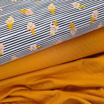 geel (oker) ijsjes - tricot met geel oker gevoerde tricot @kickenstoffen