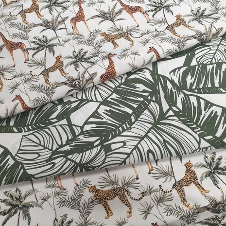 giraf luipaard jungle digitale poplin BEEBS met groen bladeren katoen Swessie design