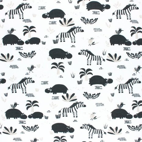 zebra hippo trico wit zwart grijs