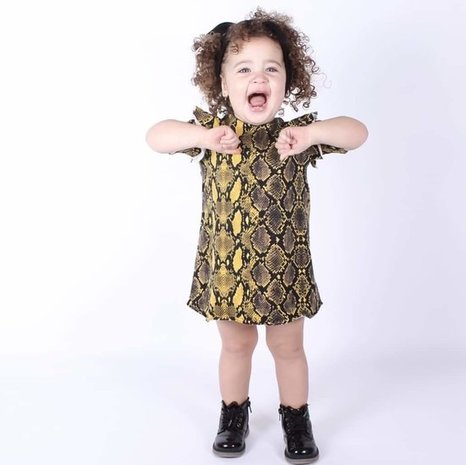 geel python tricot jurkje @littlebumpys