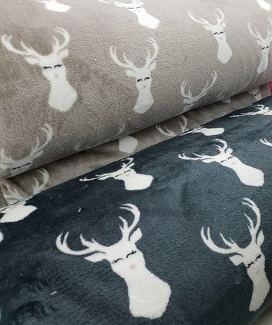 hertjes dubbelzijdige fleece grijs zwart en beige