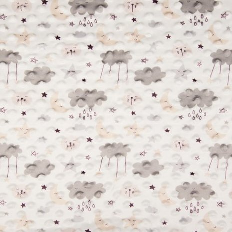 wit beige kiezel grijs natural wolken maan sterren minky noppenfleece