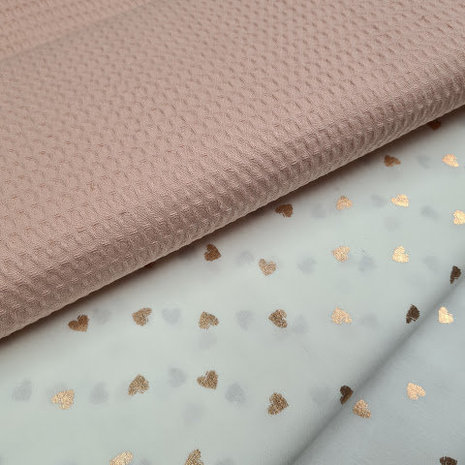 salmon wafel met rose gouden hartjes poplin