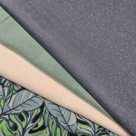 boord glitter vintage blauw vintage groen en off white met monstera apen tricot