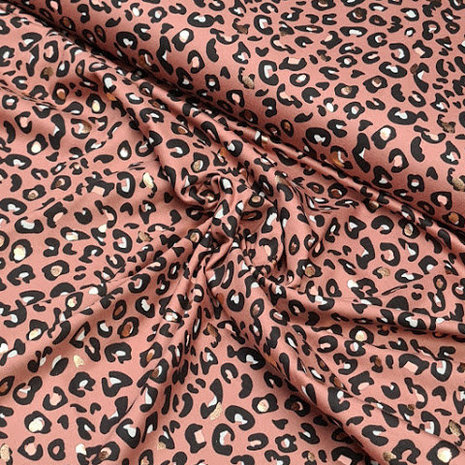 foilprint luipaard tricot met goud roze terracotta