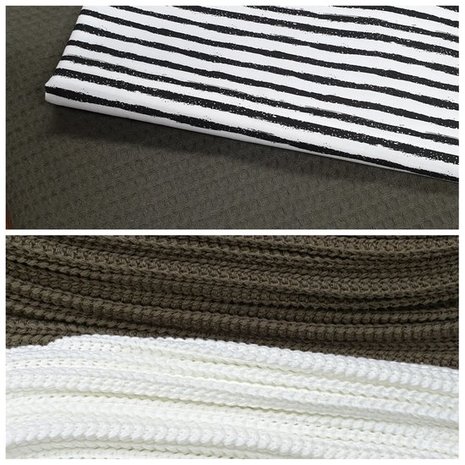 army wafel met big knit wit en army met ongelijke strepen katoen zwart wit (2)