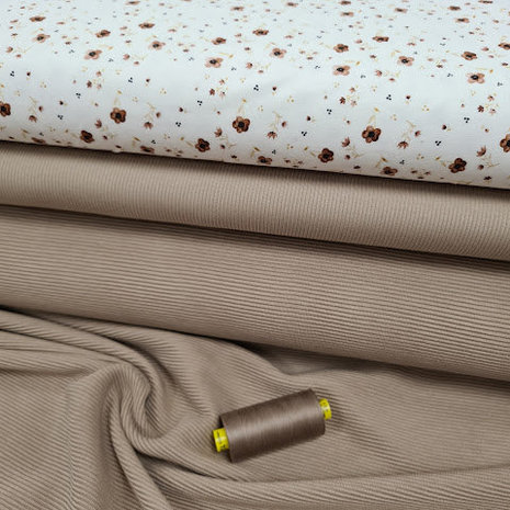 beige taupe ottoman rib met bruine kleine bloemen BEEBSstofjes @kickenstoffen