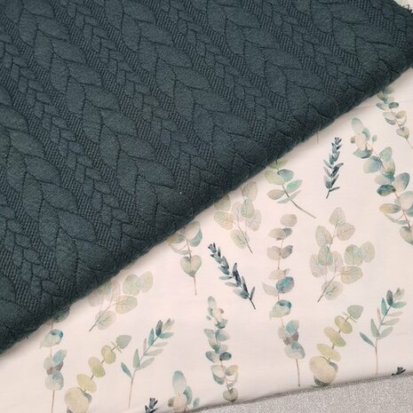 army groen kabel jacquard tricot met eucalyptus takjes