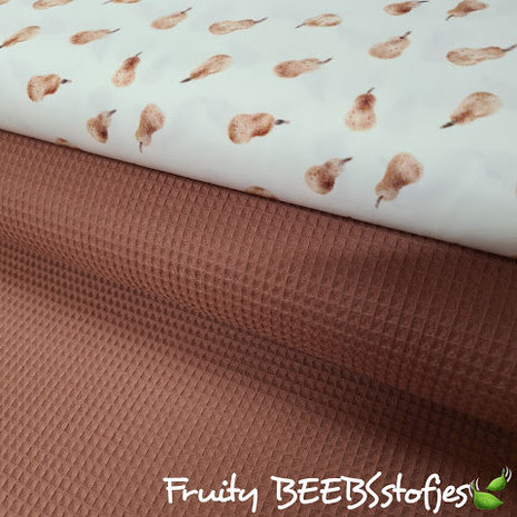 wit (off white) bruin Fruity peer - digitaal poplin met roze terracotta wafel