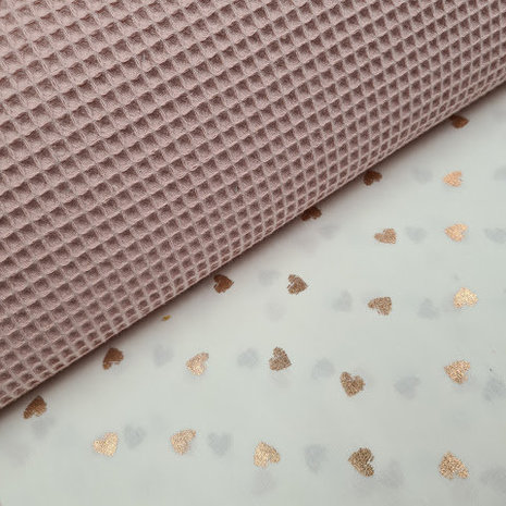 nude roze wafel met rose gouden hartjes poplin