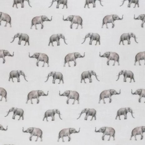 wit (off white) grijs olifantjes digitaal hydrofiel