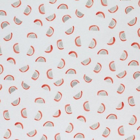 wit (off white) oranje, rood, grijs Fruity meloen - digitaal poplin katoen