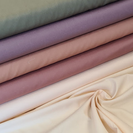 uni poplin oud mauve - olijf groen - roze terracotta - perzik - champagne