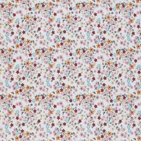 beige (kiezel) roze rood wit blauw oranje mini bloemetjes - digitaal tricot