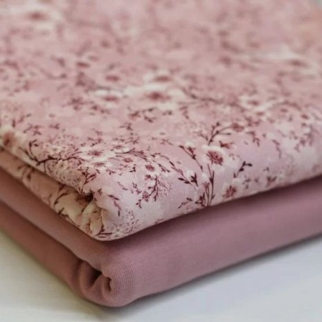 oud roze wit roze-terracotta winter bloem - digitaal tricot met oud roze uni