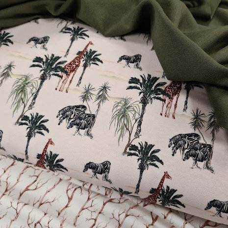 beige green brown zebra and giraf Palmtree digital jersey