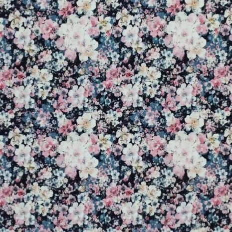 zwart roze wit blauw bloeiende takken en bloemen - digitaal tricot
