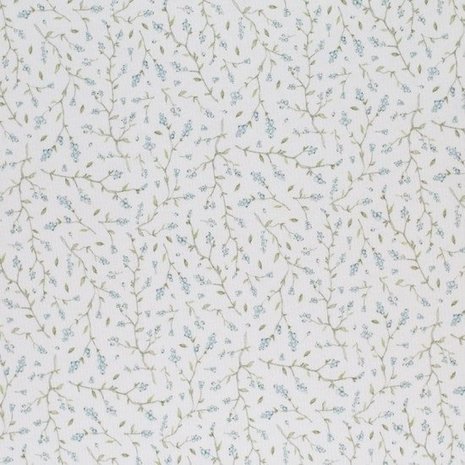 wit (off white)olijf groen blauwe bosbessen bloemen - digitaal fijne katoenen Baby rib tricot SOFT