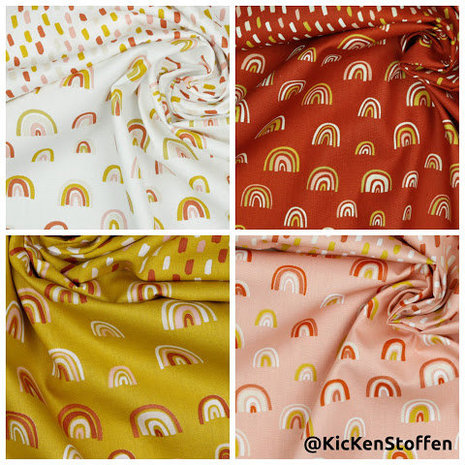 regenboogjes bij paneel quilt kleed terracotta roze oker en wit