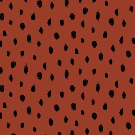 terracotta (roest) zwart painted dots - biologische french terry