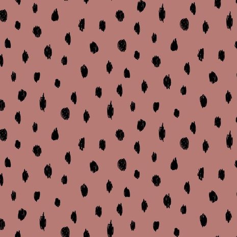 roze-terracotta zwart kras painted dots - biologische french terry