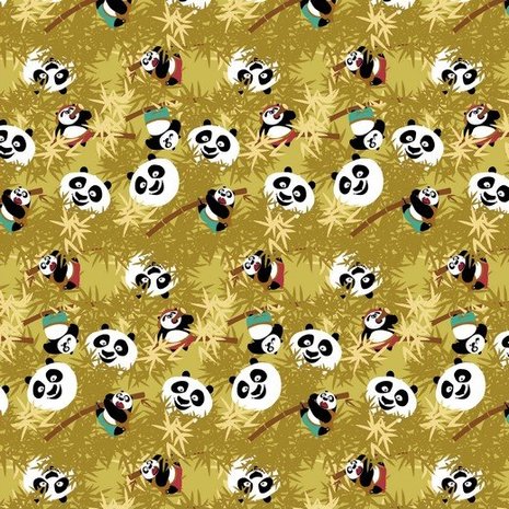 geel (oker) zwart wit panda kungfu digitaal - tricot