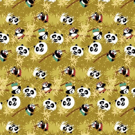 geel (oker) zwart wit panda kungfu digitaal - tricot