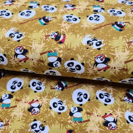 geel (oker) zwart wit panda kungfu digitaal - tricot