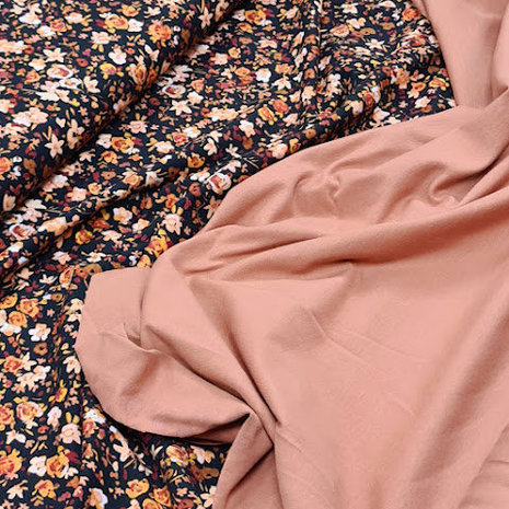 zwart camel nude perzik bruin bloemen digitaal - biologische tricot (op=op)