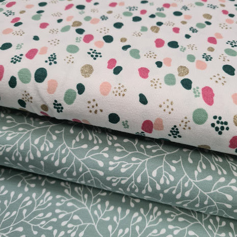 vintage groen takjes met glitter vlekjes tricot