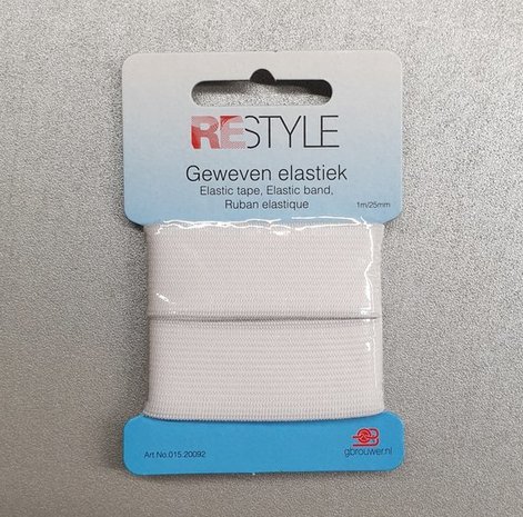 wit geweven elastiek 25mm - 1 meter / kaartje